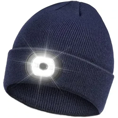 Beanie Headlamp - Вязаная зимняя шапка унисекс в подарок мужчинам, папе, отцу со светодиодной подсветкой, USB-перезаряжаемые шапки 