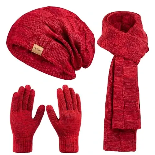 Beanie Shapka Sharf Sensorli Qo'lqoplar Erkaklar va Ayollar uchun to'plam, Jun bilan Qoplangan Issiq Qishki Shapka Qo'lqoplari Uzun Bo'yin Isitgich To'plami 