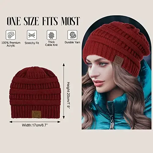 Beanies Ayollar Saten Astarli Beanie Qishki Shlyapalar Ayollar uchun Ipak Astarli Slouchy Beanie Qish uchun Issiq Trikotaj Manjetli Beanie Shlyapa - 4
