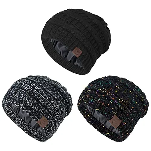 Beanies Ayollar Saten Astarli Beanie Qishki Shlyapalar Ayollar uchun Ipak Astarli Yumshoq Beanie Qish uchun Issiq Trikotaj Qirrali Beanie Shlyapa - BEANIES