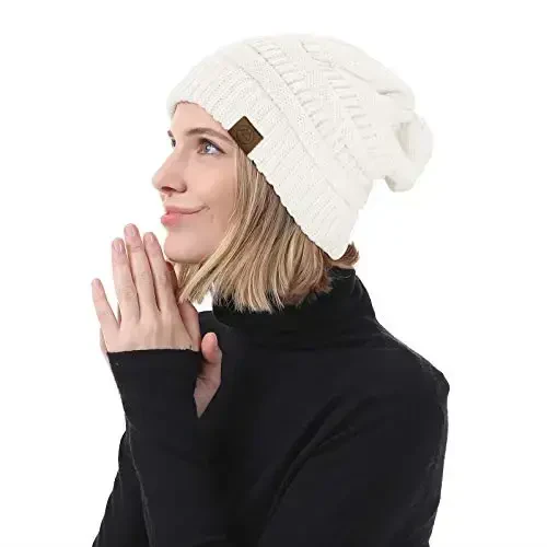 Beanies Ayollar Satin Astarli Beanie Ayollar uchun Qishki Shlyapalar Ipak Astarli Bo'sh Beanie Qish uchun Issiq Trikotaj Manjetli Beanie Shlyapa - 6