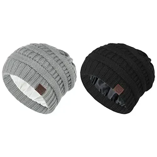 Beanies Ayollar Satin Astarlı Beanie Ayollar uchun Qishki Shlyapalar Ipak Astarlı Slouchy Beanie Qish uchun Issiq Trikotaj Manjetli Beanie Shlyapa - 1