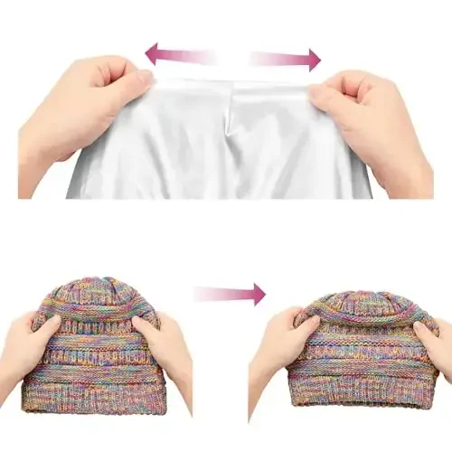 Beanies Ayollar Satin Astarli Beanie Ayollar uchun Qishki Shlyapalar ipak Astarli Slouchy Beanie Qish uchun Issiq Trikotaj Manjetli Beanie Shlyapa - 4