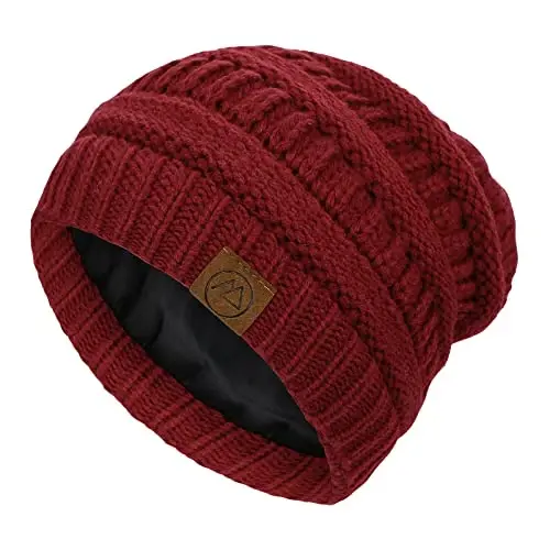 Beanies Ayollar Satin Astarli Beanie Ayollar uchun Qishki Shlyapalar ipak Astarli Slouchy Beanie Qish uchun Issiq Trikotaj Mansjetli Beanie Shlyapa 