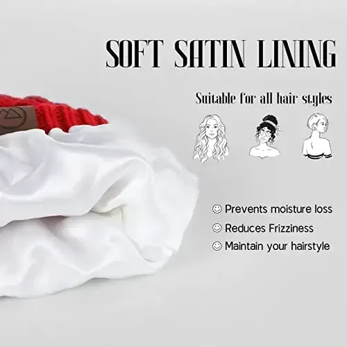 Beanies Ayollar Satin Astarli Beanie Ayollar uchun Qishki Shlyapalar Ipak Astarli Slouchy Beanie Qish uchun Issiq Trikotaj Qirrali Beanie Shlyapa - BEANIES (1)