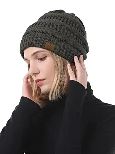 Beanies Ayollar Satin Astarli Beanie Ayollar uchun Qishki Shlyapalar Ipak Astarli Slouchy Beanie Qish uchun Issiq Trikotaj Qirrali Beanie Shlyapa - 6