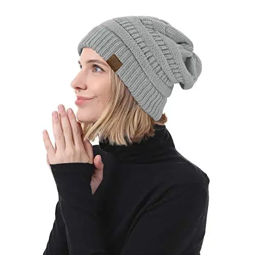 Beanies Ayollar Satin Astarli Beanie Ayollar uchun Qishki Shlyapalar Ipak Astarli Slouchy Beanie Qish uchun Issiq Trikotaj Qopqoqli Beanie Shlyapa - 7