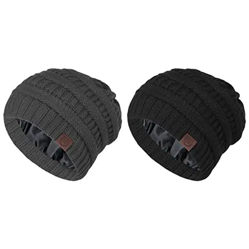 Beanies Ayollar Satin Astarli Beanie Ayollar uchun Qishki Shlyapalar Ipak Astarli Yumshoq Beanie Qish uchun Iliq Trikotaj Qirrali Beanie Shlyapa - BEANIES