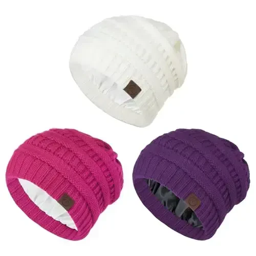 Beanies Ayollar Satin Astarli Beanie Ayollar uchun Qishki Shlyapalar Ipak Astarli Yumshoq Beanie Qish uchun Issiq Trikotaj Manjetli Beanie Shlyapa 