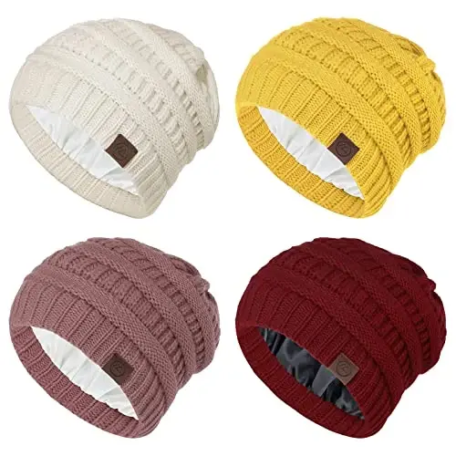 Beanies Ayollar Satin Astarli Beanie Ayollar uchun Qishki Shlyapalar ipak Astarli Yumshoq Beanie Qish uchun Issiq Trikotaj Manjetli Beanie Shlyapa 