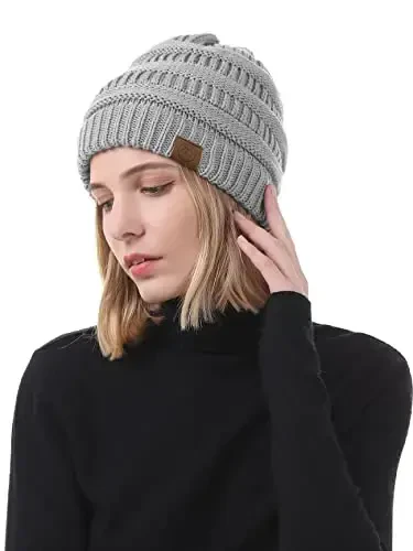 Beanies Ayollar Satin Astarli Beanie Ayollar uchun Qishki Shlyapalar Qish uchun Ipak Astarli Slouchy Beanie Qishki Issiq Trikotaj Manjetli Beanie Shlyapa - 7
