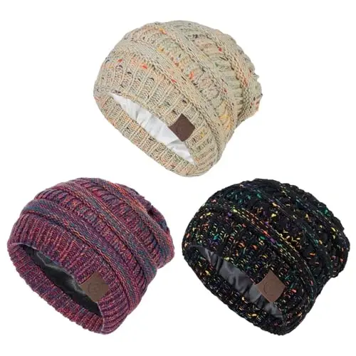 Beanies Ayollar Satin Astarli Beanie Qishki Shlyapalar Ayollar uchun Ipak Astarli Slouchy Beanie Qish uchun Issiq Trikotaj Manjetli Beanie Shlyapa - BEANIES