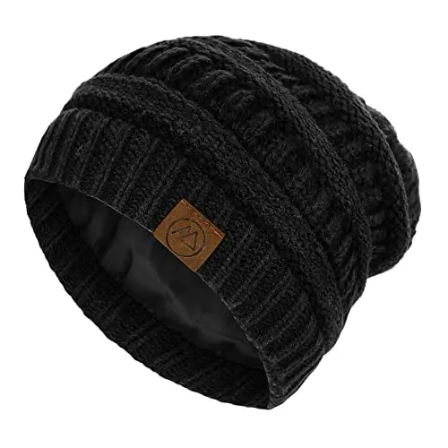 Beanies Ayollar Satin Astarli Beanie Qishki Shlyapalar Ayollar uchun ipak Astarli Slouchy Beanie Qish uchun Issiq Trikotaj Manjetli Beanie Shlyapa - BEANIES