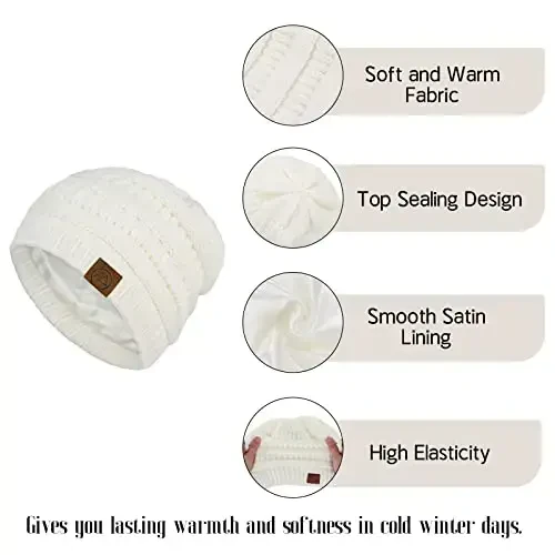 Beanies Ayollar Satin Qoplamali Beanie Ayollar uchun Qishki Shlyapalar Ipak Qoplamali Slouchy Beanie Qish uchun Iliq Trikotaj Manjetli Beanie Shlyapa - 3