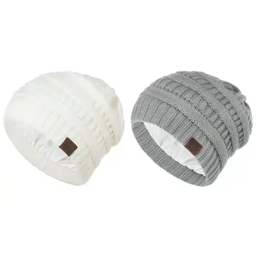 Beanies Ayollar Satin Qoplamali Beanie Qishki Shlyapalar Ayollar uchun Ipak Qoplamali Bo'shashgan Beanie Qish uchun Issiq Trikotaj Manjetli Beanie Shlyapa 