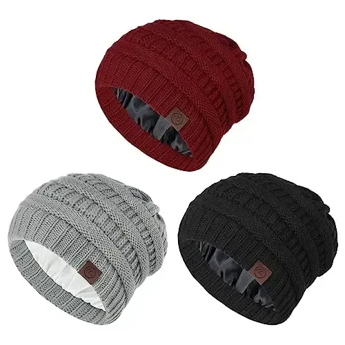 Beanies Ayollar Satin Qoplamali Beanie Qishki Shlyapalar Ayollar uchun Ipak Qoplamali Slouchy Beanie Qish uchun Iliq Trikotaj Manjetli Beanie Shlyapa - 14