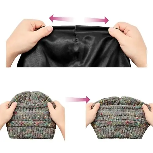 Beanies Ayollar Satin Qoplamali Beanie Qishki Shlyapalar Ayollar uchun Ipak Qoplamali Slouchy Beanie Qish uchun Issiq Trikotaj Manjetli Beanie Shlyapa - 7