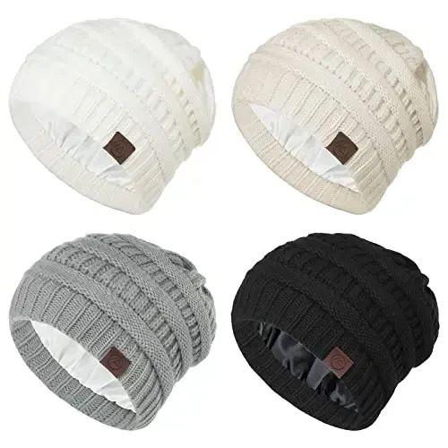 Beanies Ayollar Satin Qoplamali Beanie Qishki Shlyapalar Ayollar uchun Ipak Qoplamali Slouchy Beanie Qish uchun Issiq Trikotaj Manjetli Beanie Shlyapa - BEANIES