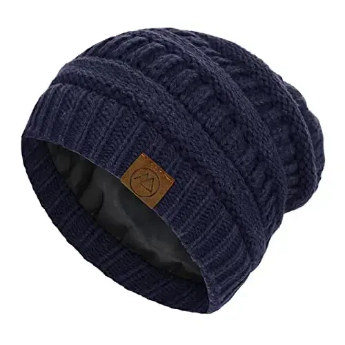 Beanies Ayollar Satin Qoplamali Beanie Qishki Shlyapalar Ayollar uchun Ipak Qoplamali Slouchy Beanie Qish uchun Issiq Trikotaj Manjetli Beanie Shlyapa - BEANIES