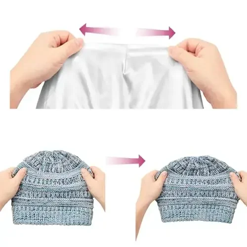 Beanies Ayollar Satin Qoplamali Beanie Qishki Shlyapalar Ayollar uchun Ipak Qoplamali Slouchy Beanie Qish uchun Issiq Trikotaj Manjetli Beanie Shlyapa - 4