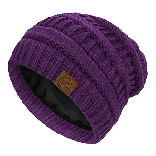 Beanies Ayollar Satin Qoplamali Beanie Qishki Shlyapalar Ayollar uchun Ipak Qoplamali Slouchy Beanie Qish uchun Issiq Trikotaj Mansjetli Beanie Shlyapa - BEANIES