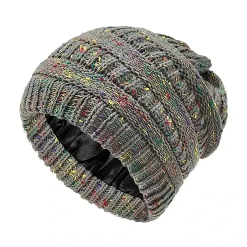 Beanies Women Satin Lined Beanie Winter Hats for Women Silk Lined Slouchy Beanie for Winter Warm Knit Cuffed Beanie Hat - 1
