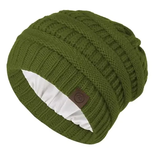 Beanies Women Satin Lined Beanie Winter Hats for Women Silk Lined Slouchy Beanie for Winter Warm Knit Cuffed Beanie Hat - 1