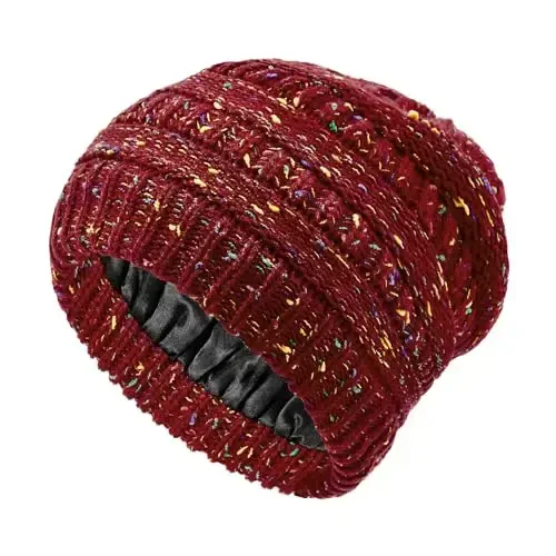 Beanies Women Satin Lined Beanie Winter Hats for Women Silk Lined Slouchy Beanie for Winter Warm Knit Cuffed Beanie Hat - 1