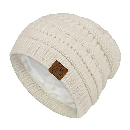 Beanies Women Satin Lined Beanie Winter Hats for Women Silk Lined Slouchy Beanie for Winter Warm Knit Cuffed Beanie Hat - BEANIES
