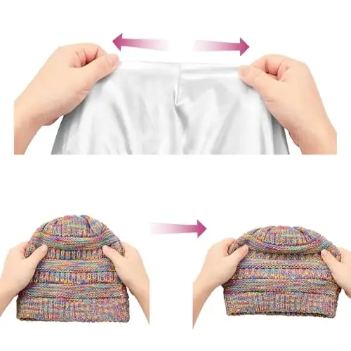 Beanies Women Satin Lined Beanie Winter Hats for Women Silk Lined Slouchy Beanie for Winter Warm Knit Cuffed Beanie Hat - 4