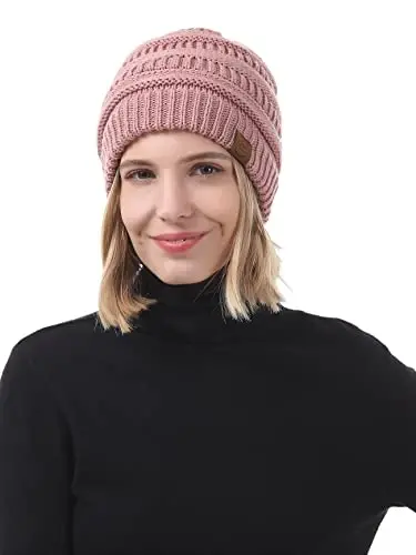 Beanies Women Satin Lined Beanie Winter Hats for Women Silk Lined Slouchy Beanie for Winter Warm Knit Cuffed Beanie Hat - 5