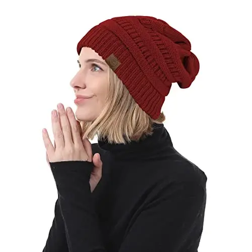 Beanies Women Satin Lined Beanie Winter Hats for Women Silk Lined Slouchy Beanie for Winter Warm Knit Cuffed Beanie Hat - 7