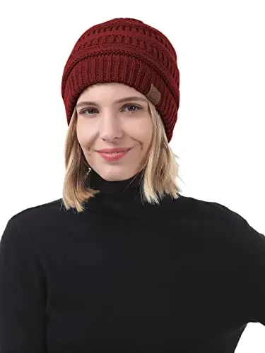 Beanies Women Satin Lined Beanie Winter Hats for Women Silk Lined Slouchy Beanie for Winter Warm Knit Cuffed Beanie Hat - 5