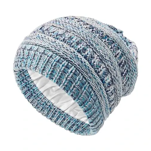 Beanies Women Satin Lined Beanie Winter Hats for Women Silk Lined Slouchy Beanie for Winter Warm Knit Cuffed Beanie Hat - 1