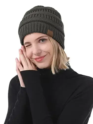 Beanies Women Satin Lined Beanie Winter Hats for Women Silk Lined Slouchy Beanie for Winter Warm Knit Cuffed Beanie Hat - 5