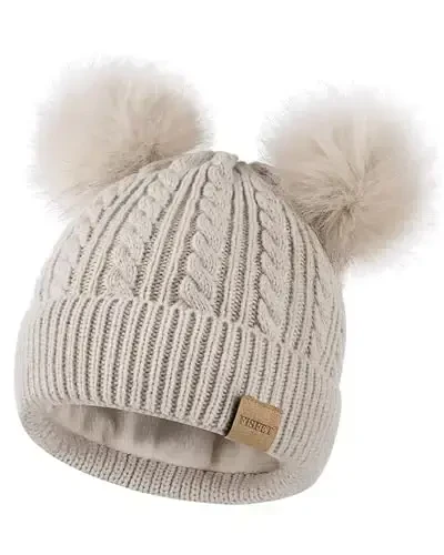 Beanies Women with Double Pom Pom, Winter Hats for Women Cold Weather Warm Knit Fleece Lined, Cute Beanie Cap for Daily Use - 1