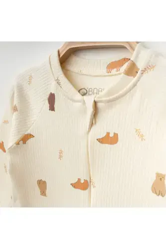 Bear %100 Cotton Zippered Romper-bear - 3