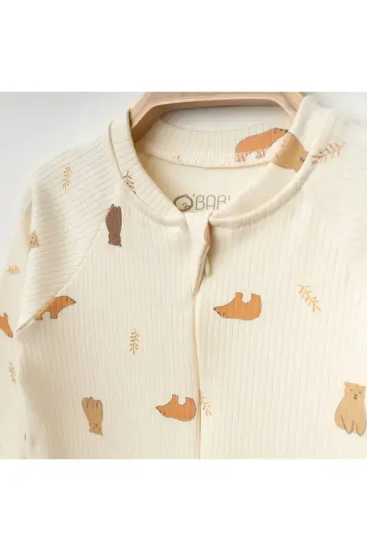 Bear %100 Cotton Zippered Romper-bear - 3