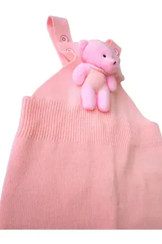 Bear Buttoned Baby Children's Knitted Salopette Light Pink-Light Pink - 2