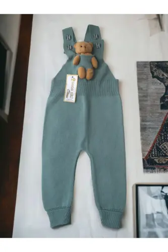 Bear Buttoned Baby Children's Knitted Salopette Mint-Mint 