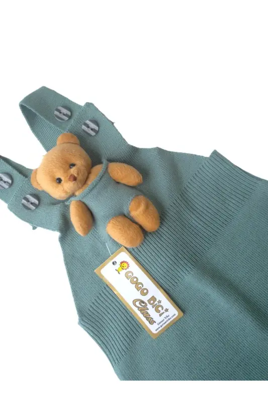 Bear Buttoned Baby Children's Knitted Salopette Mint-Mint - 2