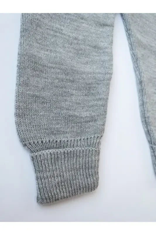 Bear Buttoned Baby Kids Knitted Salopette Grey-Grey - 4