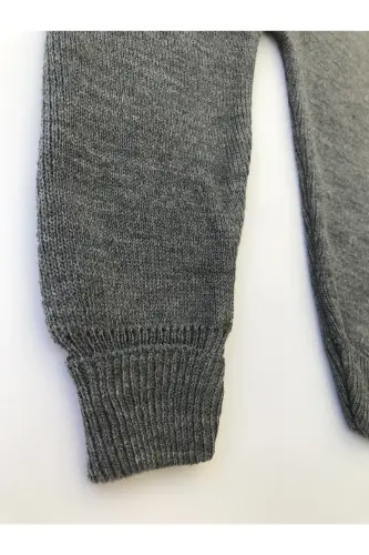 Bear Detailed Buttoned Baby Kids Knit Tights Dungarees-Dark Gray - 3