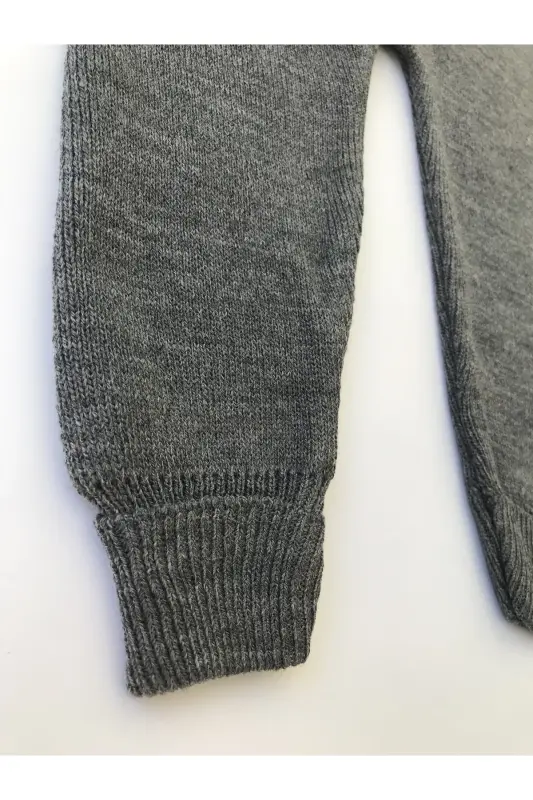 Bear Detailed Buttoned Baby Kids Knit Tights Dungarees-Dark Gray - 3
