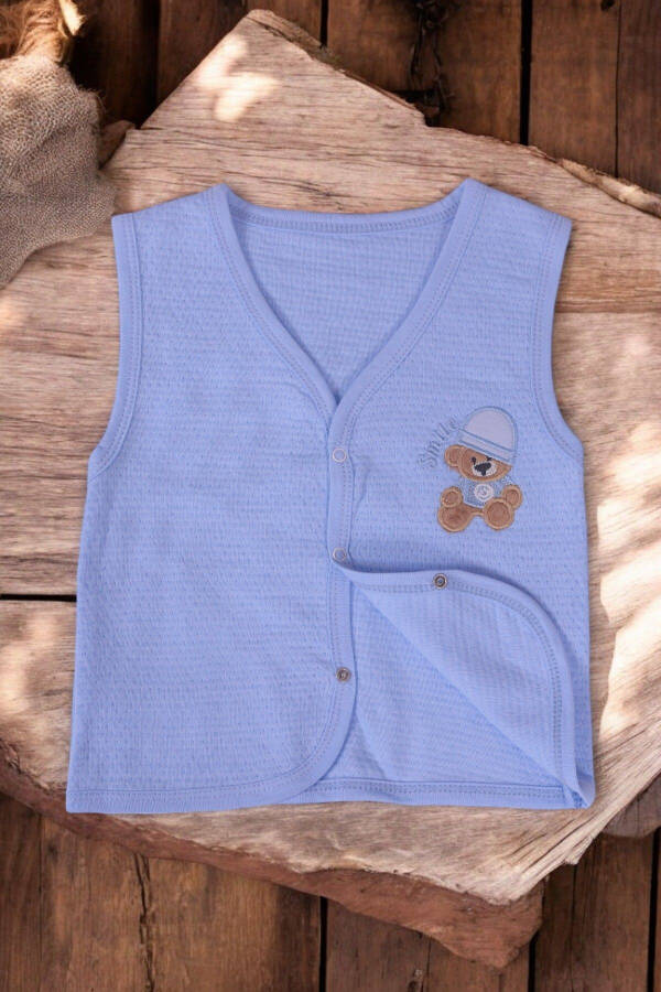 Bear embroidered, sleeveless, quilted baby boy vest - 4