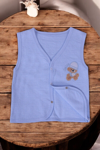 Bear embroidered, sleeveless, quilted baby boy vest - 5