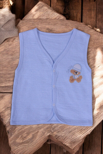 Bear embroidered, sleeveless, quilted baby boy vest - 6