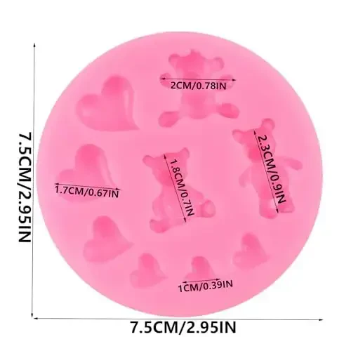 Bear Silicone Fondant Molds Heart Candy Chocolate Mold for Cake Decorating Cupcake Topper Gum Paste Polymer Clay - 2