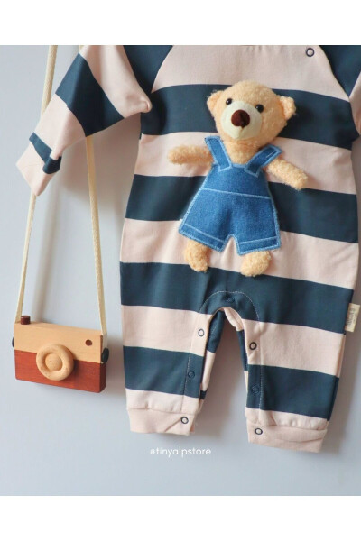 Bear Toy Striped Baby Boy Romper - 4