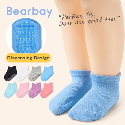 Bearbay Baby Ankle Socks with Grippers (9 Pair) for 6 months-7 years old Ankle Socks for Infant Toddler Boy Girl - 33